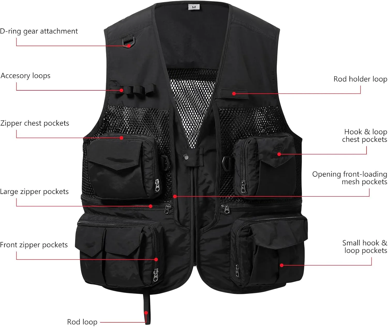BASSDASH Men's Women's Utility Fishing Cargo Vest Outdoor Safari Photography Work Vest with Multi Pockets Mesh Back FV14