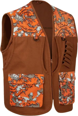 BASSDASH Upland Game Field Water-Resistant Bird Hunting Vest with Multi Pockets Brown/Orange Men Women FV11