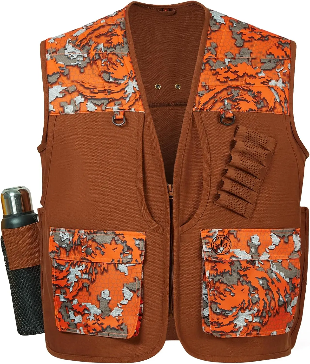 BASSDASH Upland Game Field Water-Resistant Bird Hunting Vest with Multi Pockets Brown/Orange Men Women FV11