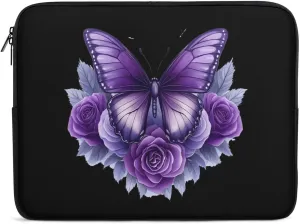 Beautiful Butterfly Purple Rose Laptop Case Sleeve Bag 12inch Durable Shockproof Protective Computer Carrying Cover Briefcase