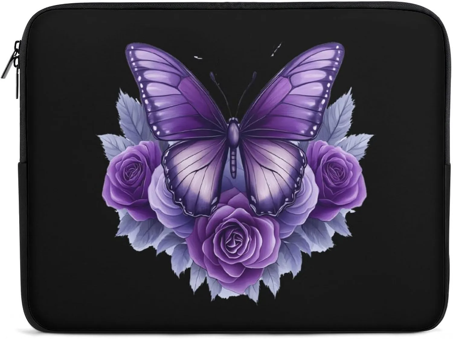 Beautiful Butterfly Purple Rose Laptop Case Sleeve Bag 12inch Durable Shockproof Protective Computer Carrying Cover Briefcase