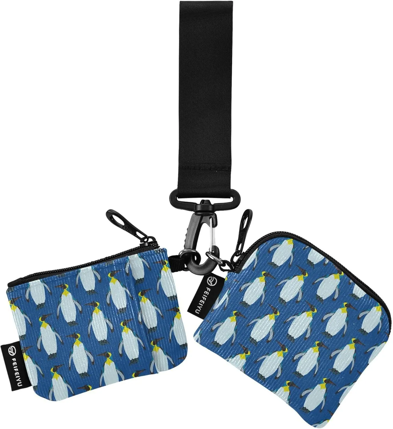 Beautiful King Penguin Pattern Women's Card Cases Change Holder Thin Flat Zipper Wallet Coin Bag with Zipper Pocket for Men Women 2 Pcs
