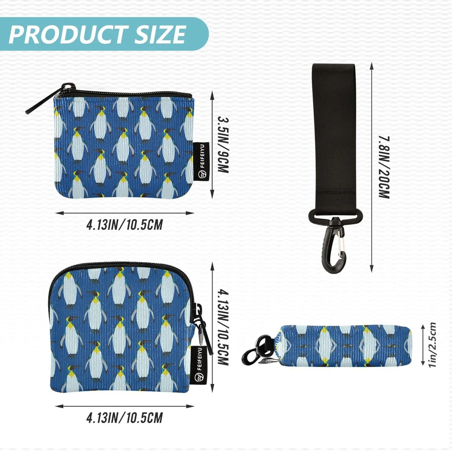 Beautiful King Penguin Pattern Women's Card Cases Change Holder Thin Flat Zipper Wallet Coin Bag with Zipper Pocket for Men Women 2 Pcs