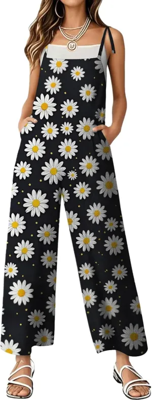 Bengbobar Women One Piece Jumpsuit Mesh Casual Outfits Oil Painting 3D Print Sleeveless High Waist Wide Leg Overalls Women