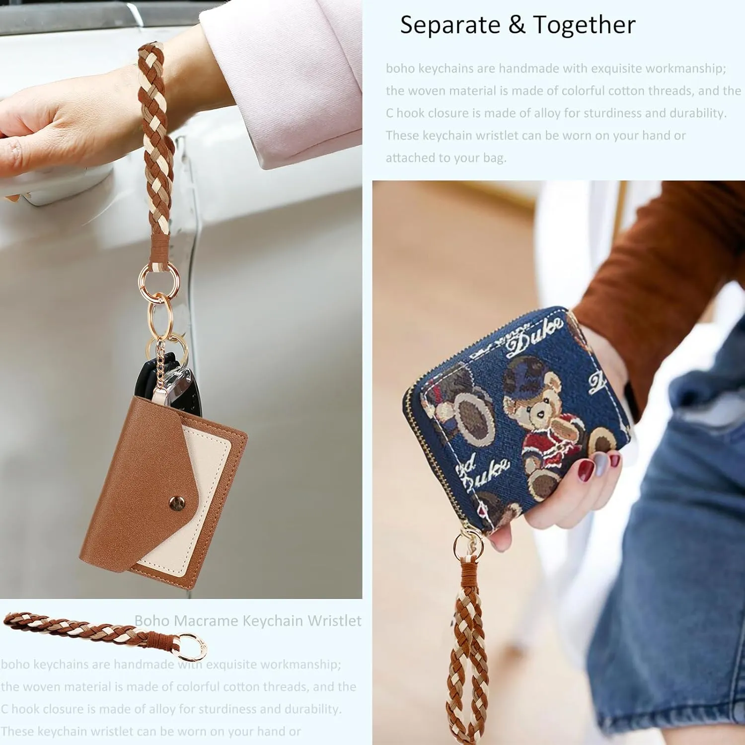 BIHRTC PU Wristlet Keychain Wallet Holder Handmade Wristband Bracelet