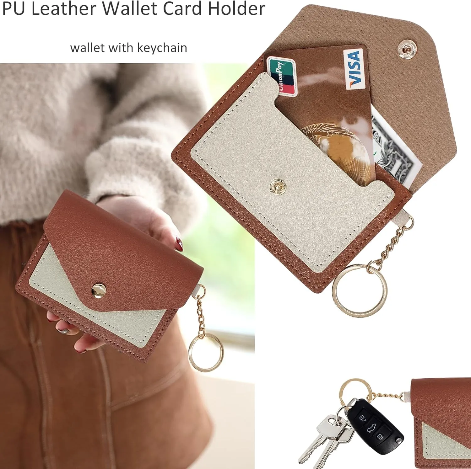 BIHRTC PU Wristlet Keychain Wallet Holder Handmade Wristband Bracelet