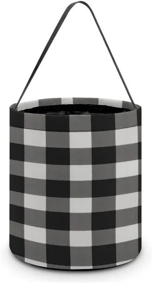 Black And White Plaid Halloween Tote Candy Bag Candy Basket Candy Bucket Gift Bag for Halloween Party