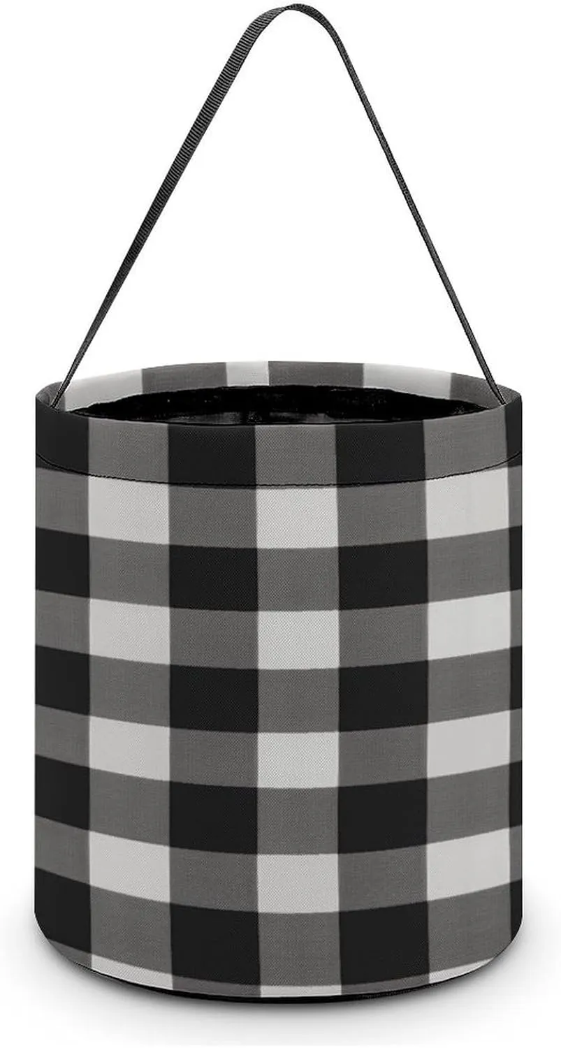 Black And White Plaid Halloween Tote Candy Bag Candy Basket Candy Bucket Gift Bag for Halloween Party