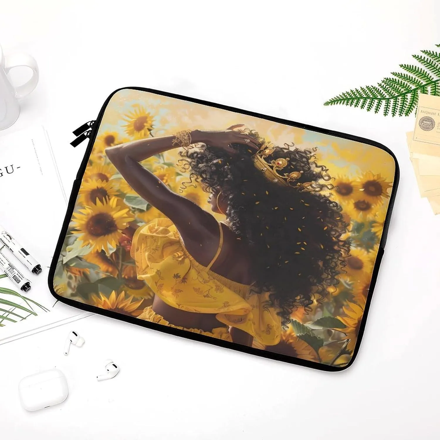 Black Queen African American Sunflower Laptop Sleeve Bag Notebook Computer Pocket Case Tablet Briefcase Laptop Carrying Case 12inch