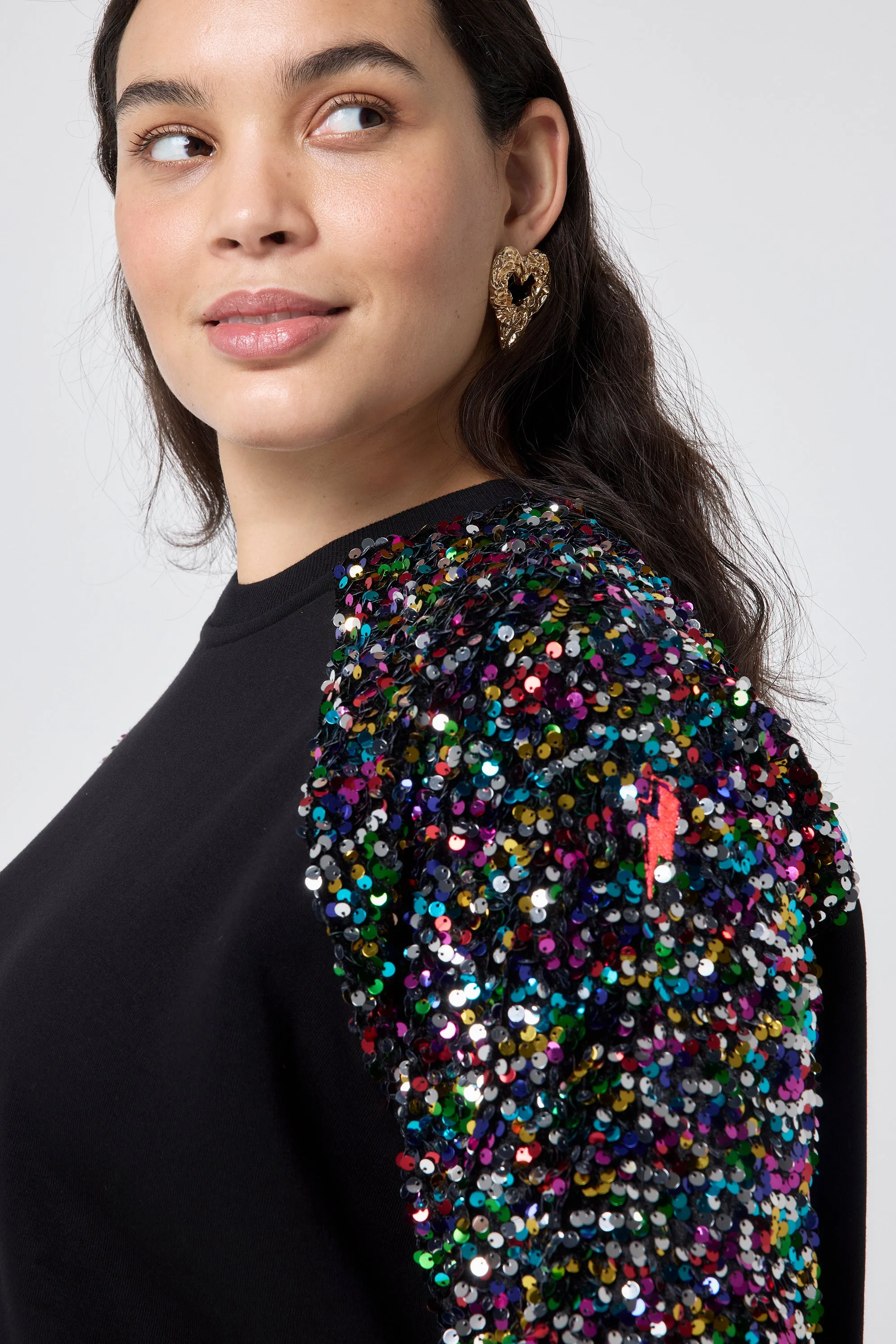 Black with Rainbow Sequin Sleeve Raglan Sweatshirt