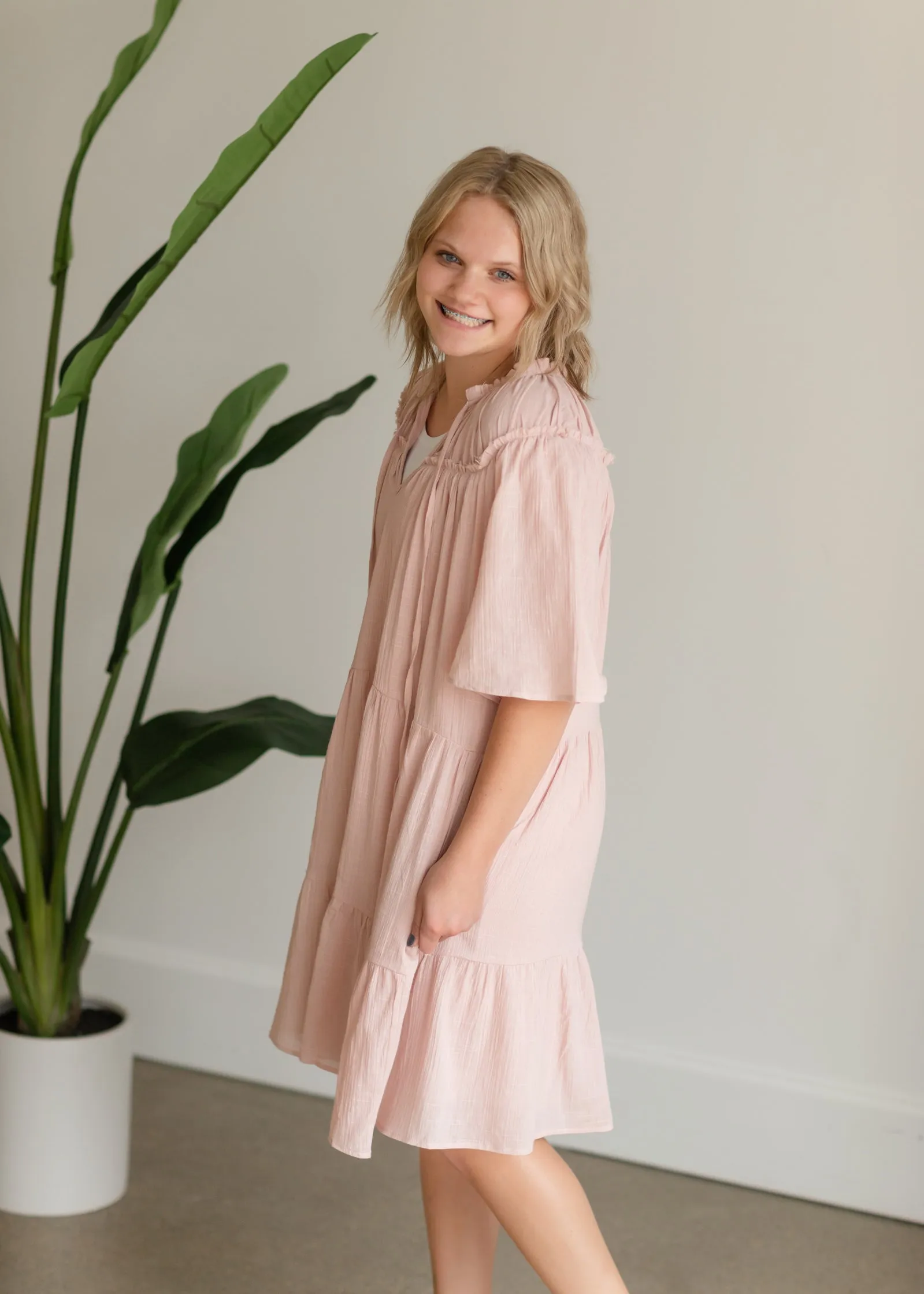 Blush Ruffle Textured Midi Dress - FINAL SALE