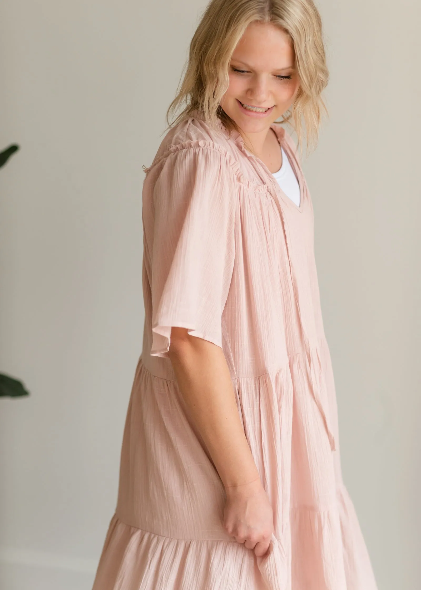 Blush Ruffle Textured Midi Dress - FINAL SALE