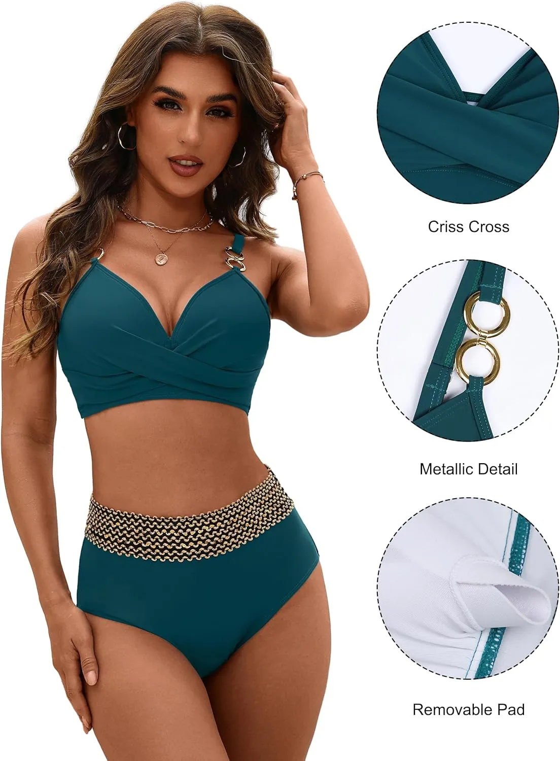 BMJL Womens High Waisted Bikini Sets Tummy Control Swimsuits 2025 Two Piece Modily Bathing Suits