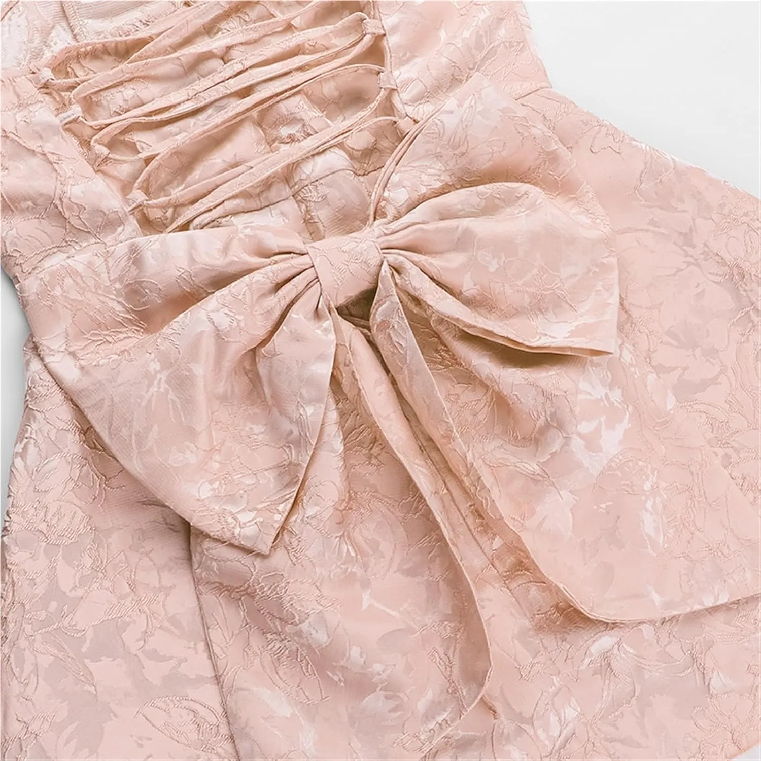BNGD Women's Solid Color Bustier Backless Bow Dress Sexy Jacquard Strappy Mini Skirt