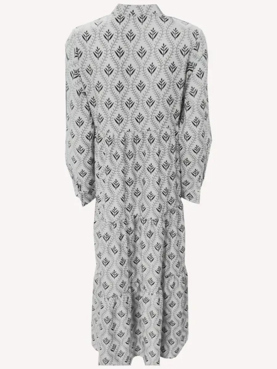 Boho Casual Loose Long Sleeve Maxi Dress for Womens Vintage Print Pleated Crewneck Flowy Baggy Long Dress