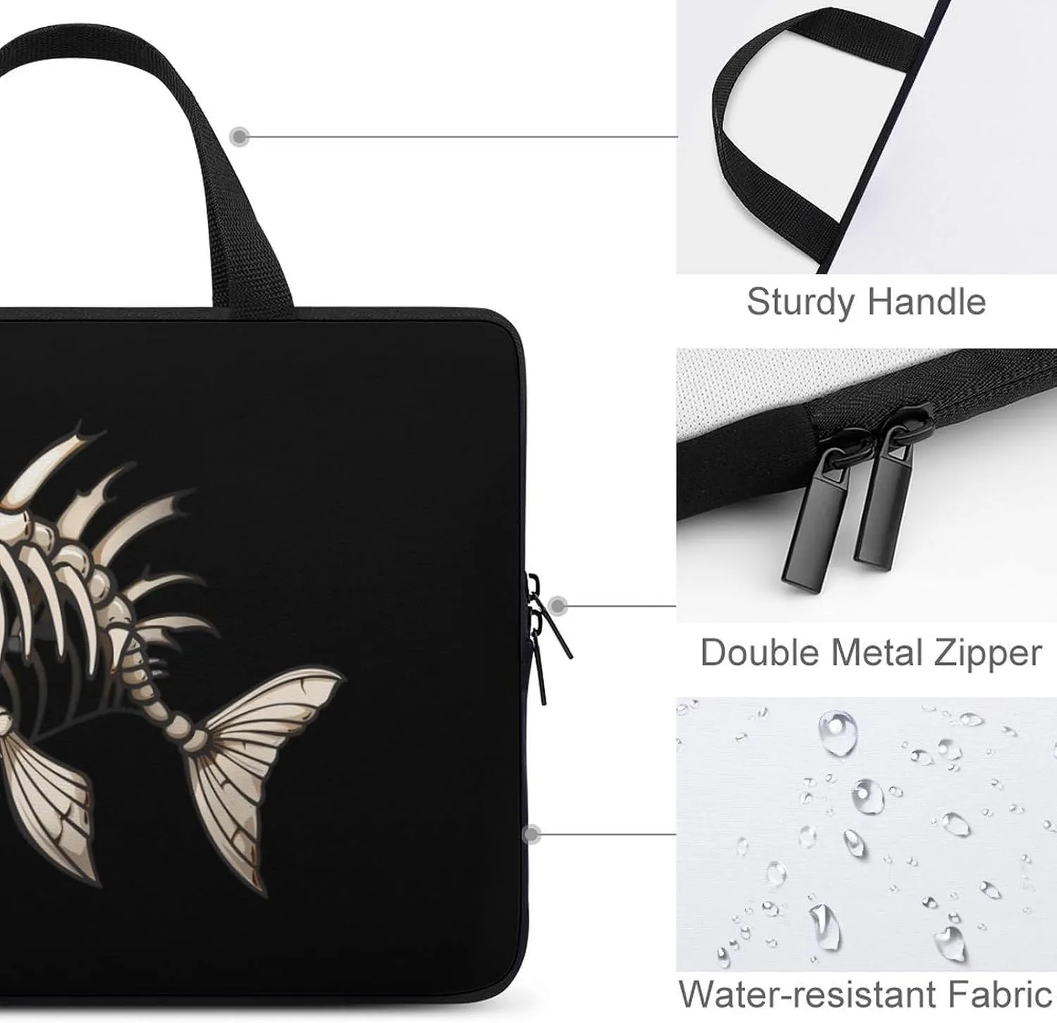 Bone Fish Skeleton Laptop Case Laptop Bag Laptop Sleeve with Handle Computer Case Carrying Cover 13inch