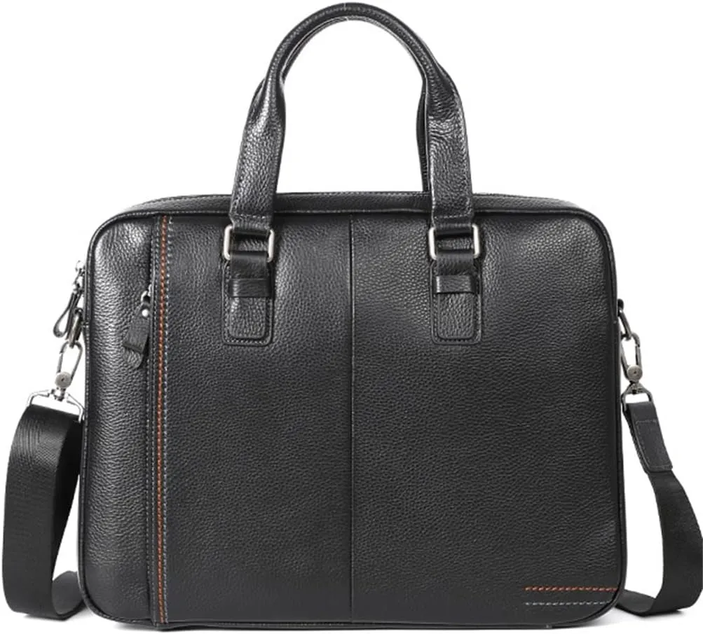 Briefcase Genuine Leather Shoulder Laptop Bag Office Bag for Men Briefcases Cow Leather Big Handbag Business(C)