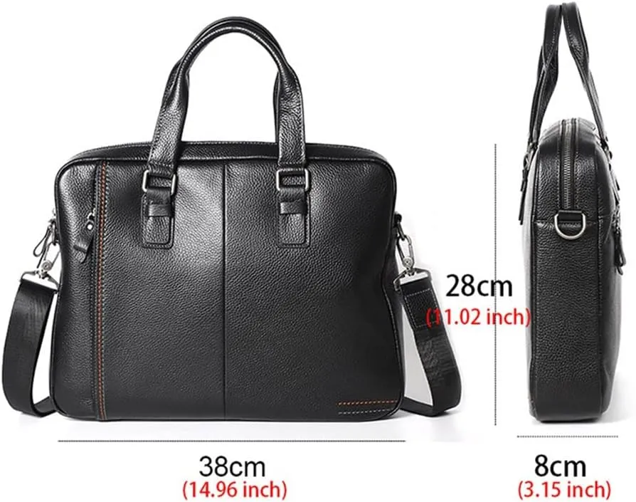 Briefcase Genuine Leather Shoulder Laptop Bag Office Bag for Men Briefcases Cow Leather Big Handbag Business(C)