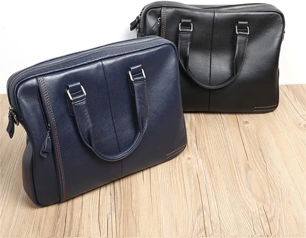 Briefcase Genuine Leather Shoulder Laptop Bag Office Bag for Men Briefcases Cow Leather Big Handbag Business(C)