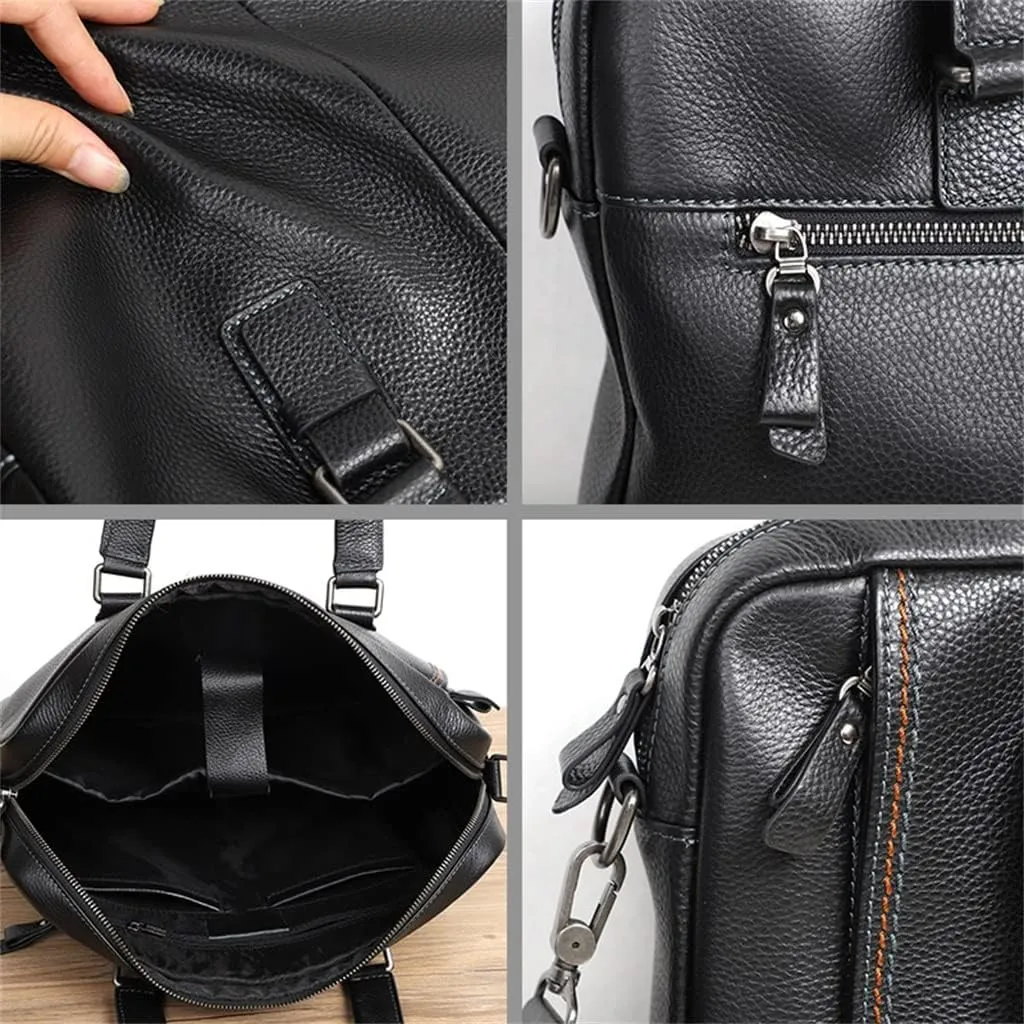Briefcase Genuine Leather Shoulder Laptop Bag Office Bag for Men Briefcases Cow Leather Big Handbag Business(C)