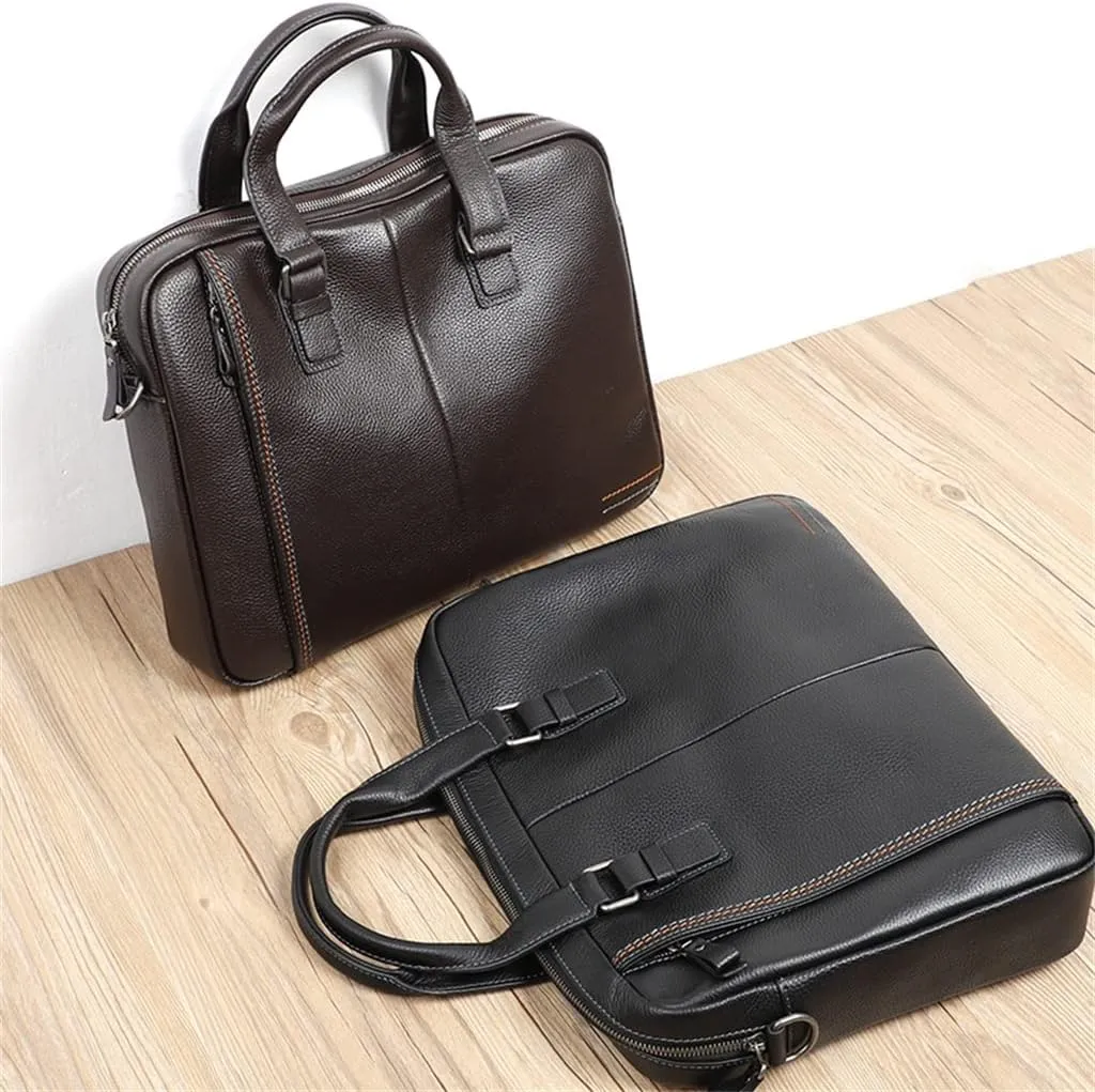 Briefcase Genuine Leather Shoulder Laptop Bag Office Bag for Men Briefcases Cow Leather Big Handbag Business(C)