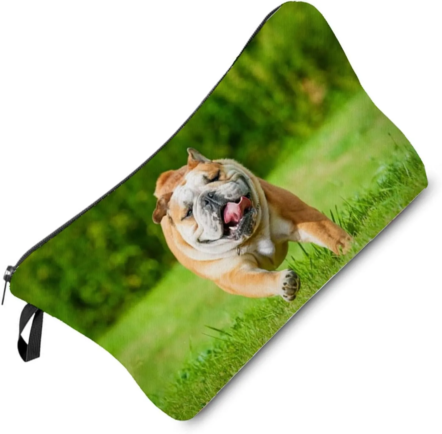 British Bulldog Makeup Bag Puppy Organizer Zipper Pouch British Bulldog Running On The Grass Cosmetic Bag Present for Dog Lovers Dog Mom Women
