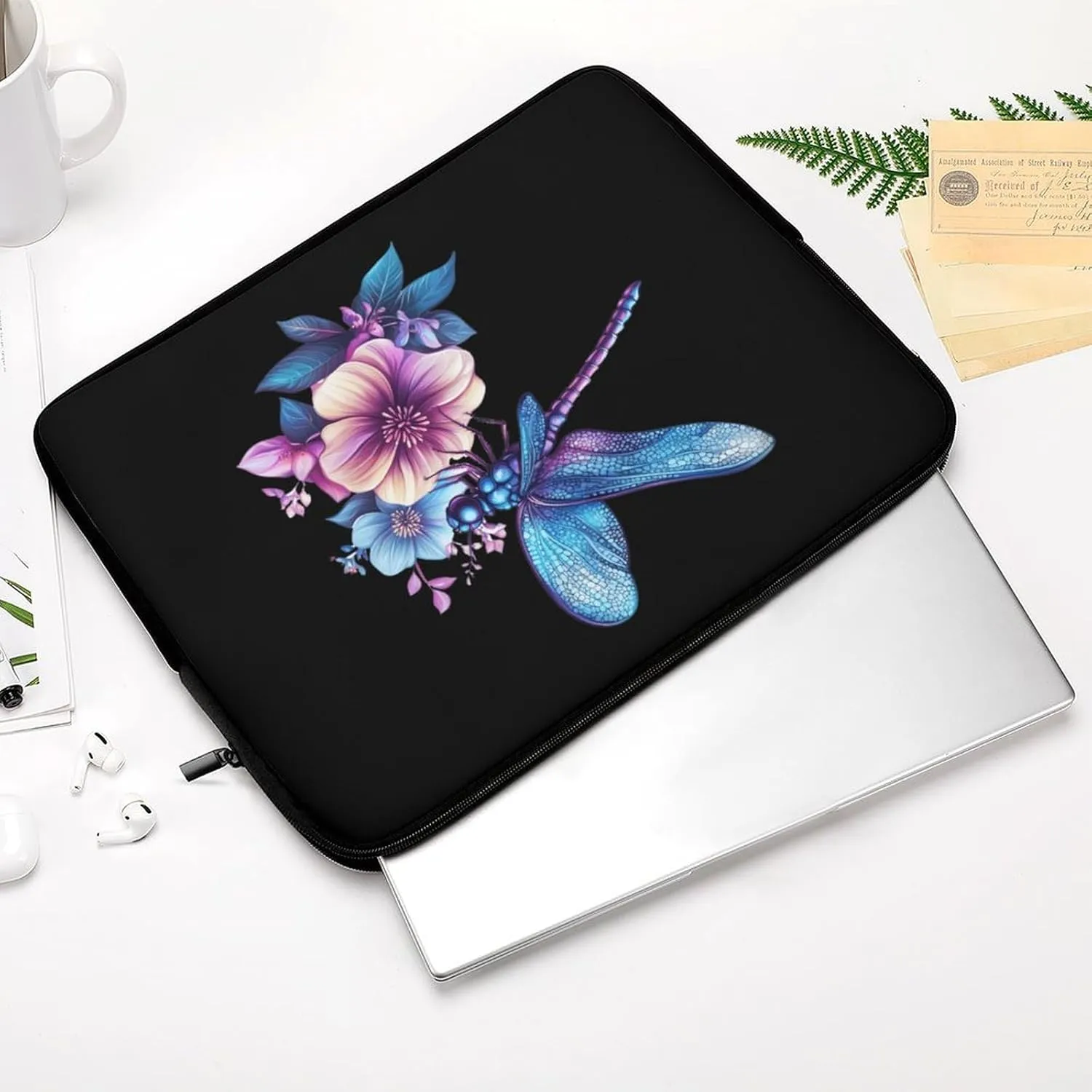 Butterflies with Floral Laptop Case Sleeve Bag 12inch Durable Shockproof Protective Computer Carrying Cover Briefcase