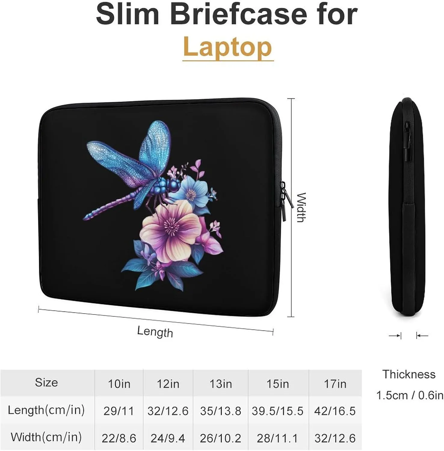 Butterflies with Floral Laptop Case Sleeve Bag 12inch Durable Shockproof Protective Computer Carrying Cover Briefcase