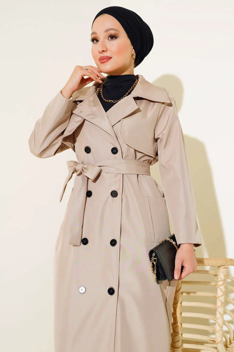 Buttoned Trench Coat - Beige