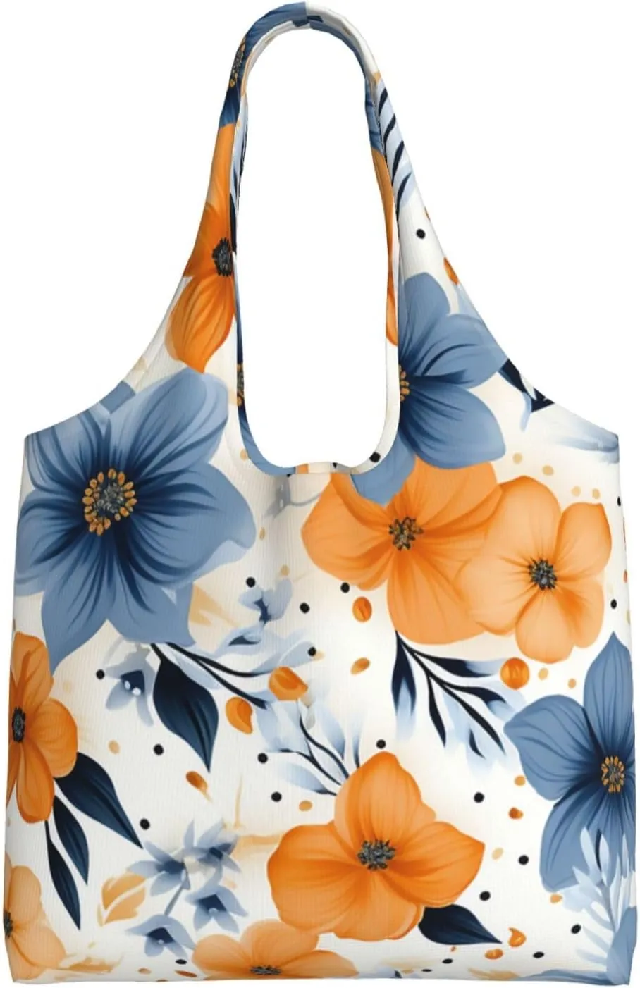 Canvas Tote Bag Reusable Grocery Bags Lightweight Handbag Blue and Orange Flowers Tote Bag for Shopping Cloth Bags