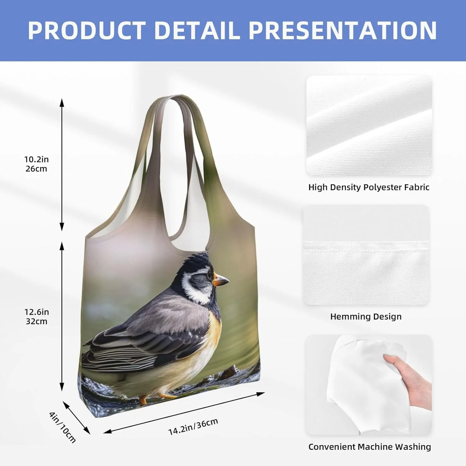 Canvas Tote Bag Reusable Grocery Bags Lightweight Handbag blue and white Tote Bag for Shopping Cloth Bags
