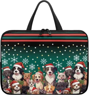 Christmas Dog Cat Hat Laptop Bag Computer Carrying Tablet Carrying Case Briefcases Notebook Cover Slim Laptop Cover for Women Laptop Tote