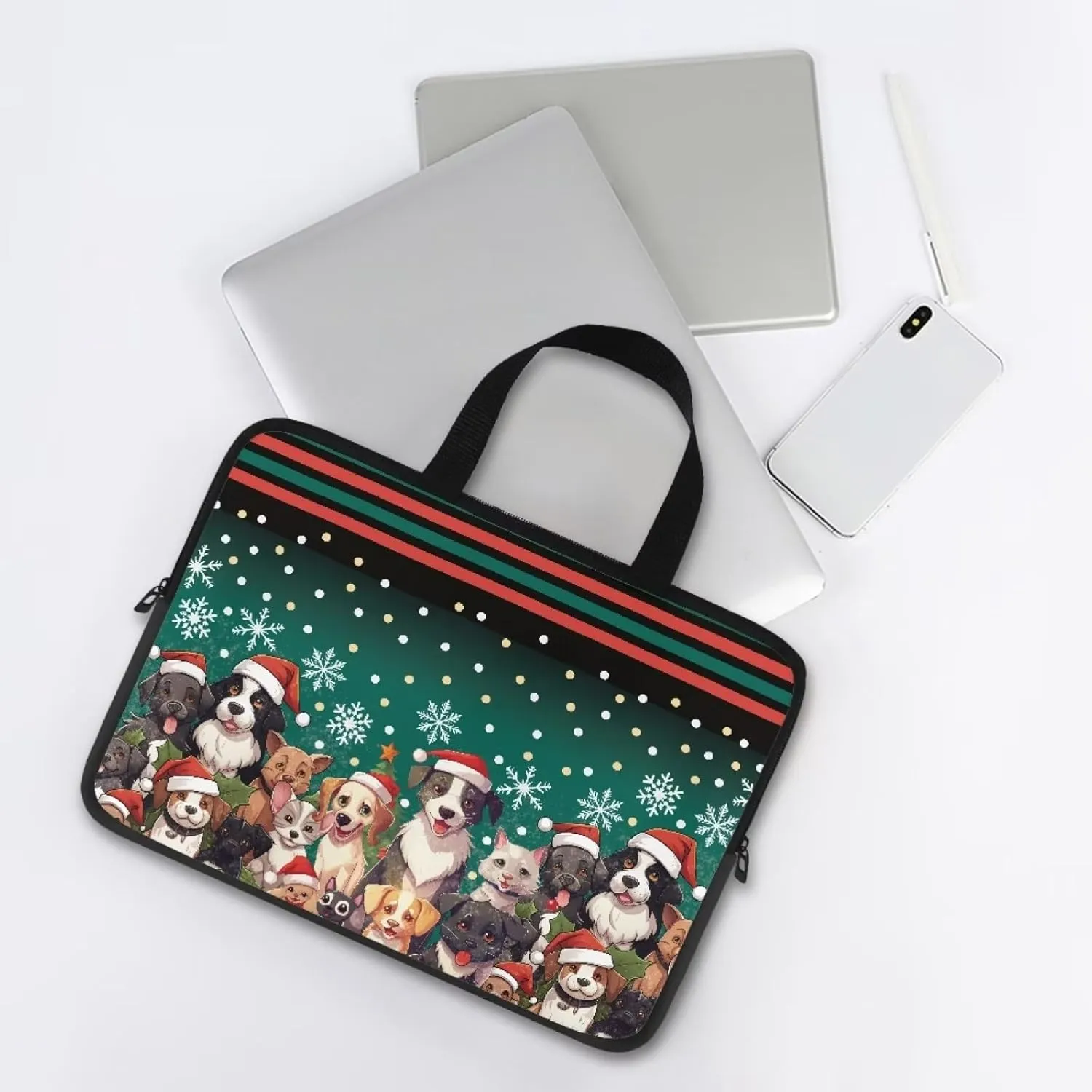 Christmas Dog Cat Hat Laptop Bag Computer Carrying Tablet Carrying Case Briefcases Notebook Cover Slim Laptop Cover for Women Laptop Tote