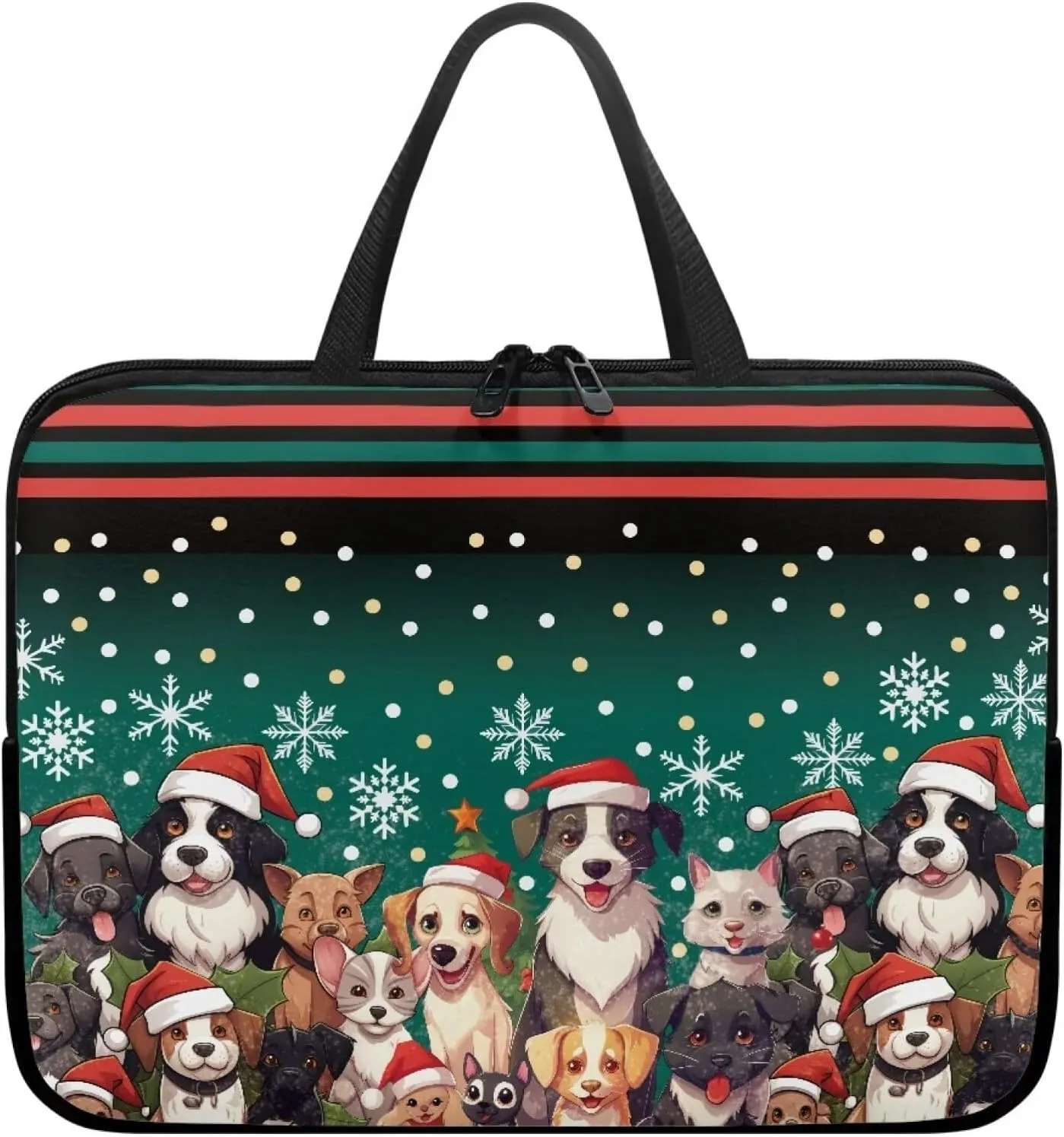 Christmas Dog Cat Hat Laptop Bag Computer Carrying Tablet Carrying Case Briefcases Notebook Cover Slim Laptop Cover for Women Laptop Tote