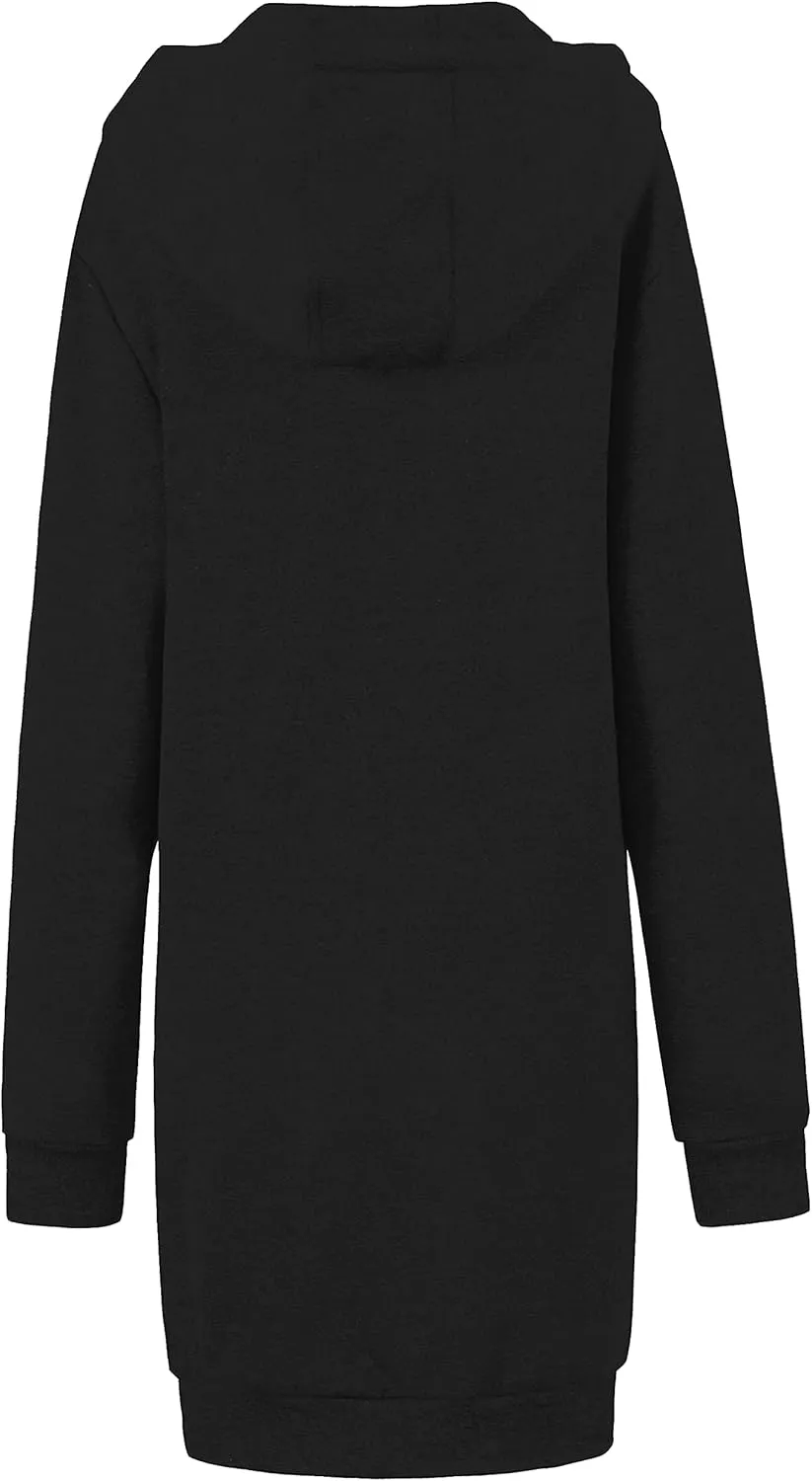 Chrisuno Women's Pullover Fleece Hoodie Sweatshirt Dress Casual Half Zip Long Tunic Sweater with Pocket