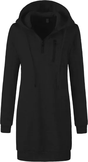 Chrisuno Women's Pullover Fleece Hoodie Sweatshirt Dress Casual Half Zip Long Tunic Sweater with Pocket
