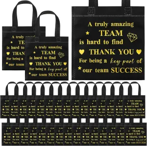 Clysee 50 Pcs Thank You Gift Bag Small Employee Appreciation Gift Bags Bulk with Handle Black Gold Inspirational Wedding Party Favor 8 x 8 Inch for Women Party Volunteer(Thanks)
