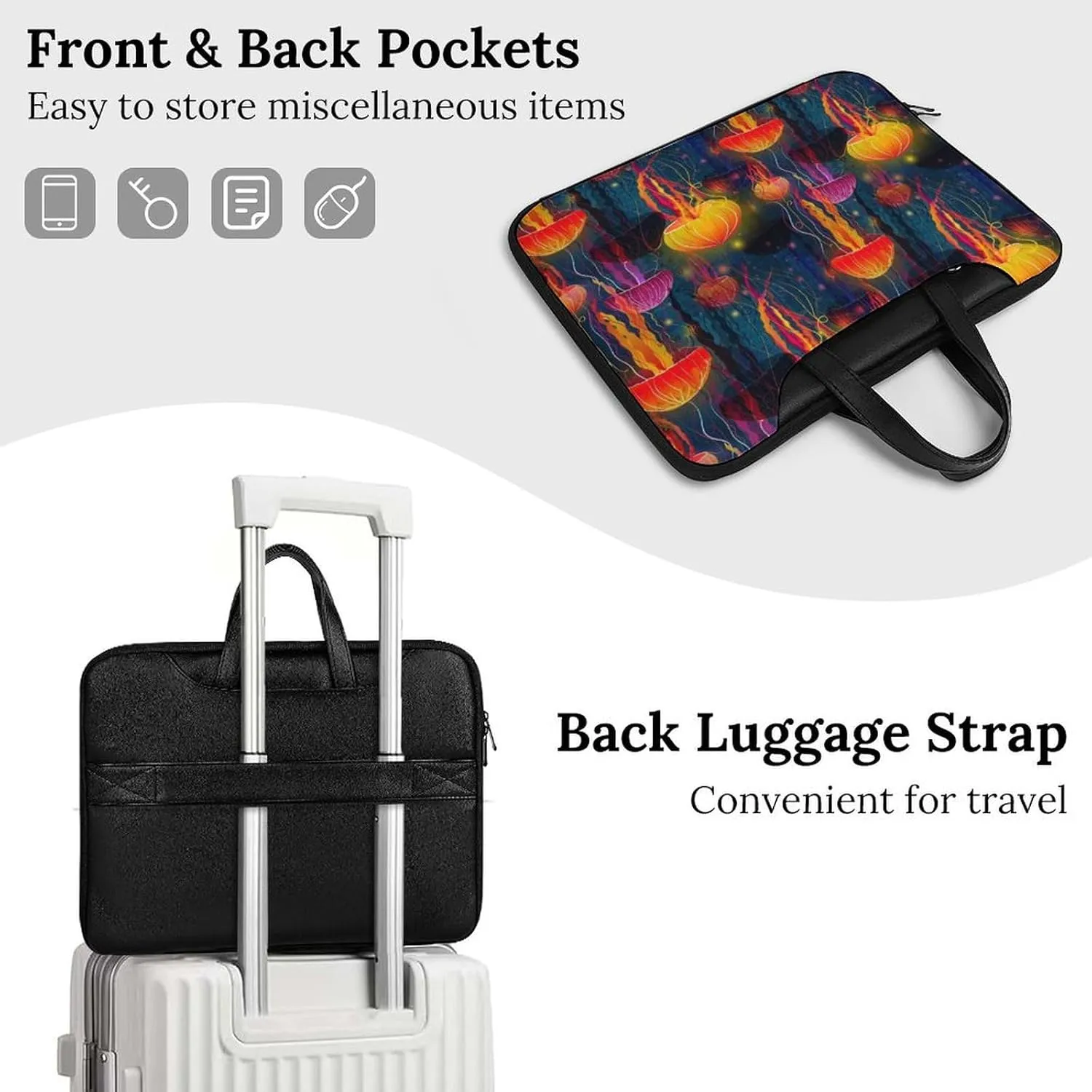 Colorful Jellyfish Pattern Leather Bag Laptop Case Slim Water Resistant Computer Bags with Handle Briefcase for Work