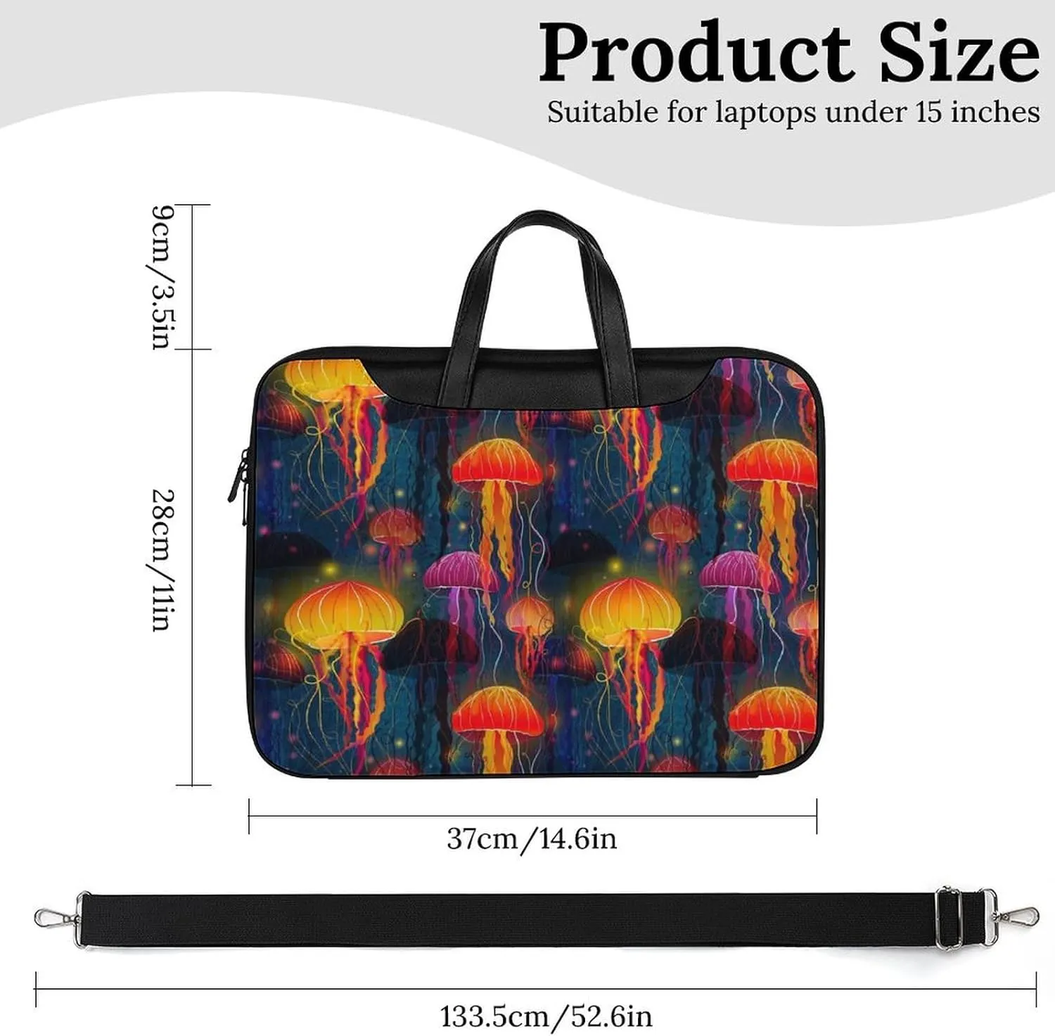 Colorful Jellyfish Pattern Leather Bag Laptop Case Slim Water Resistant Computer Bags with Handle Briefcase for Work