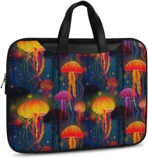 Colorful Jellyfish Pattern Leather Bag Laptop Case Slim Water Resistant Computer Bags with Handle Briefcase for Work
