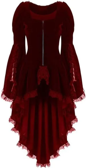 cooki Medieval Dress for Women Plus Size Blazer Jackets Gothic Dress Coat High Low Lace Bandage Long Trench Coats Outwears