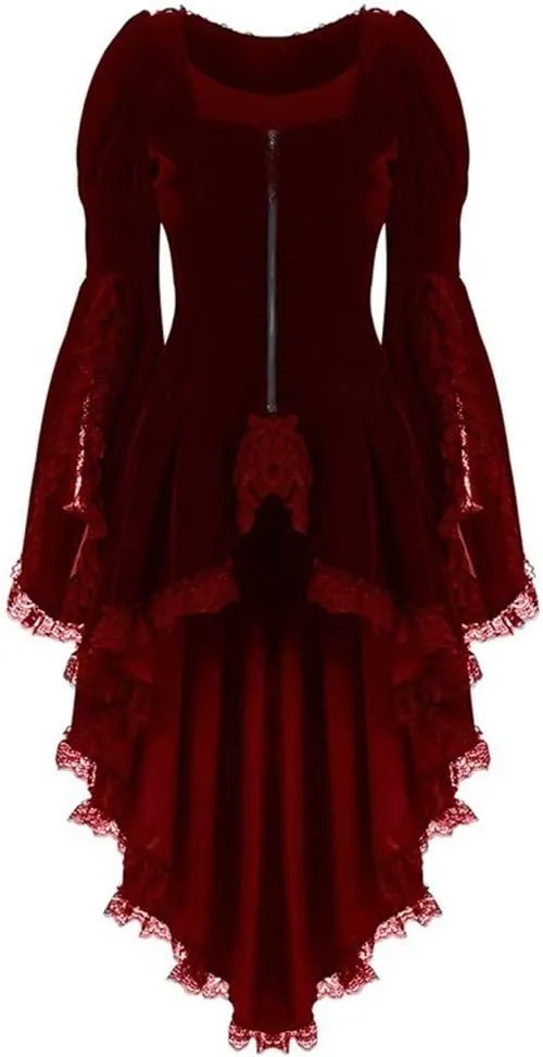 cooki Medieval Dress for Women Plus Size Blazer Jackets Gothic Dress Coat High Low Lace Bandage Long Trench Coats Outwears