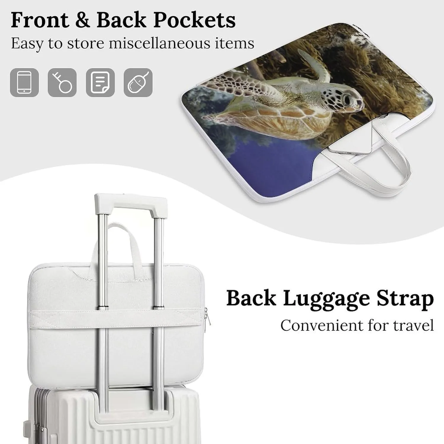 Coral Reef And Sea Turtle Leather Bag Laptop Case Slim Water Resistant Computer Bags with Handle Briefcase for Work