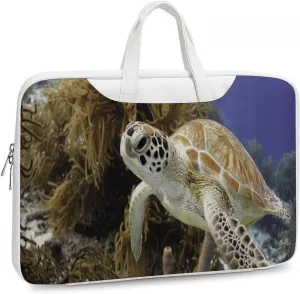 Coral Reef And Sea Turtle Leather Bag Laptop Case Slim Water Resistant Computer Bags with Handle Briefcase for Work