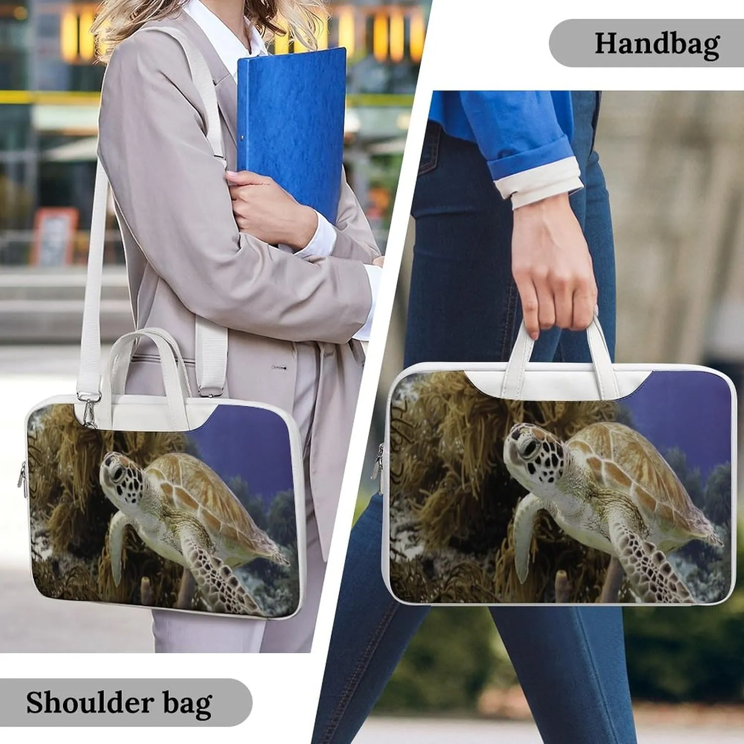 Coral Reef And Sea Turtle Leather Bag Laptop Case Slim Water Resistant Computer Bags with Handle Briefcase for Work