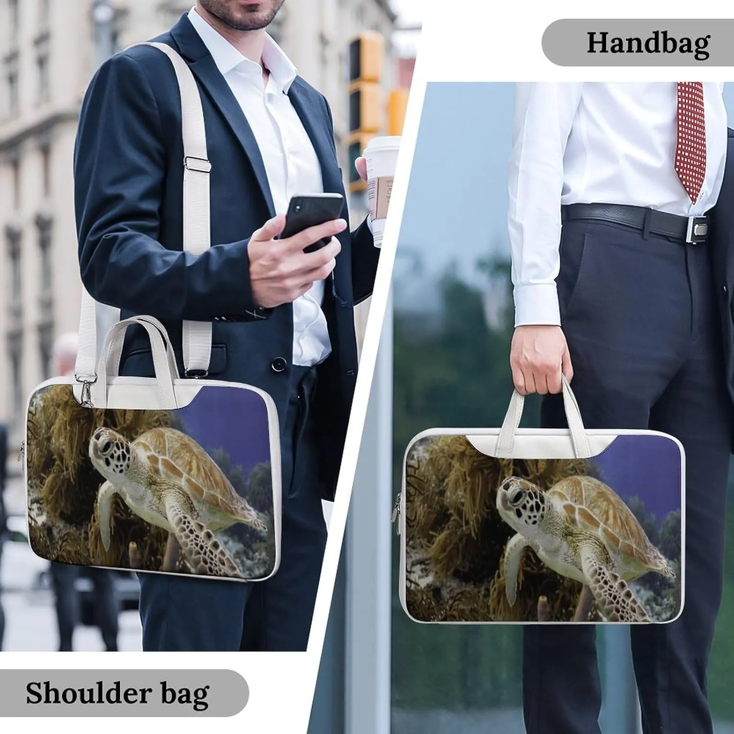 Coral Reef And Sea Turtle Leather Bag Laptop Case Slim Water Resistant Computer Bags with Handle Briefcase for Work