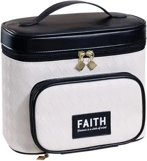 Cosmetic Case, Diamond Pattern Makeup Bag Fits Bottles Vertically, Extra Room for Ring, Necklace, Earring, Makeup Organizer Case with Top Handle and Brush Holder (Black)