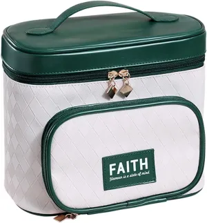 Cosmetic Case, Diamond Pattern Makeup Bag Fits Bottles Vertically, Extra Room for Ring, Necklace, Earring, Makeup Organizer Case with Top Handle and Brush Holder (Green)