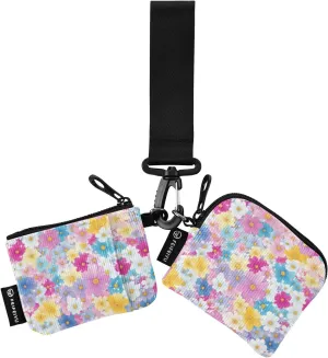 Cottage Beautiful Flower Blue Dual Wristlet Wallets for Women Slim Portable Card Organizer Purse with Wristle Strap for Women Men 2 Packs