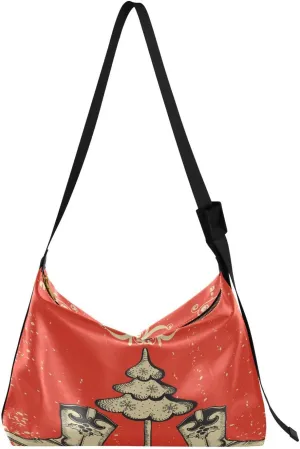 Cowboy Boots and Fir-tree Hobo Crossbody Bags for Women Leather Large Shoulder Bag Cross Body Red Christmas Trendy Womens Tote Bags Handbag for Travel Shopping